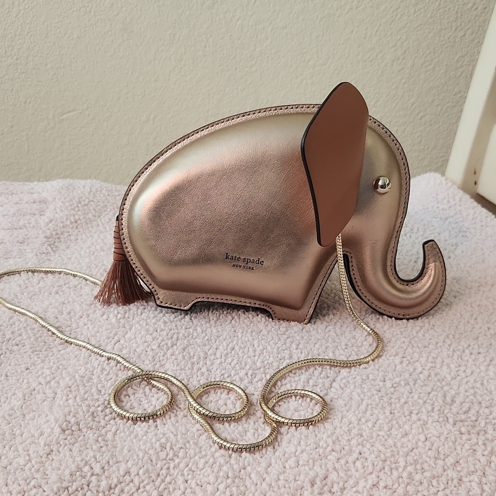Kate Spade Metallic Elephant Novelty Crossbody Bag Purse Rose Gold